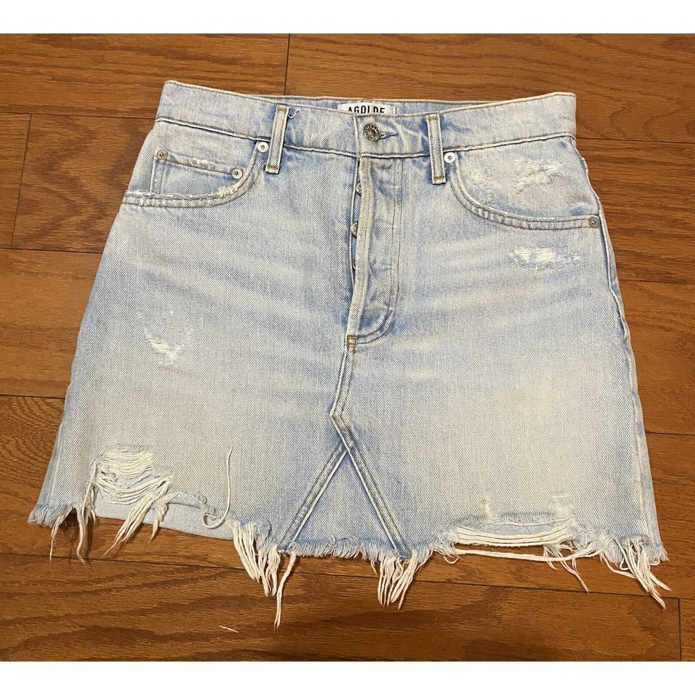 Agolde Denim Skirt‎ Button Fly Women's Sz 26 Blue Designer LA